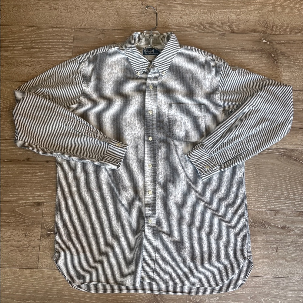 Ralph Lauren Black and White Striped Casual Button Down Shirt